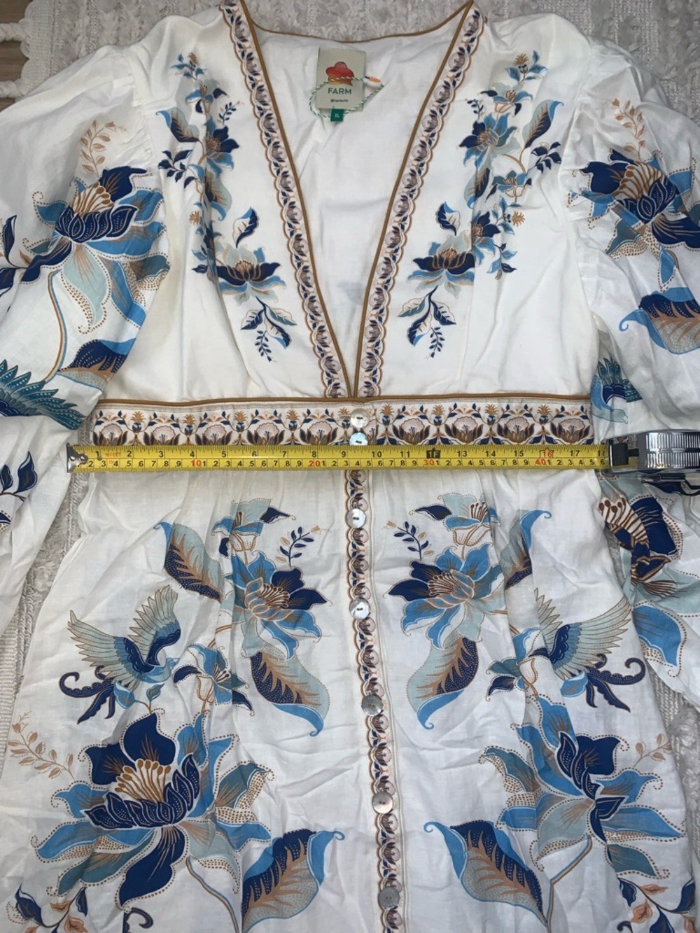 NWOT Sold Out FARM Rio Mystic Blue Lotus Maxi Dress Blue White Beige - Picture 8 of 13